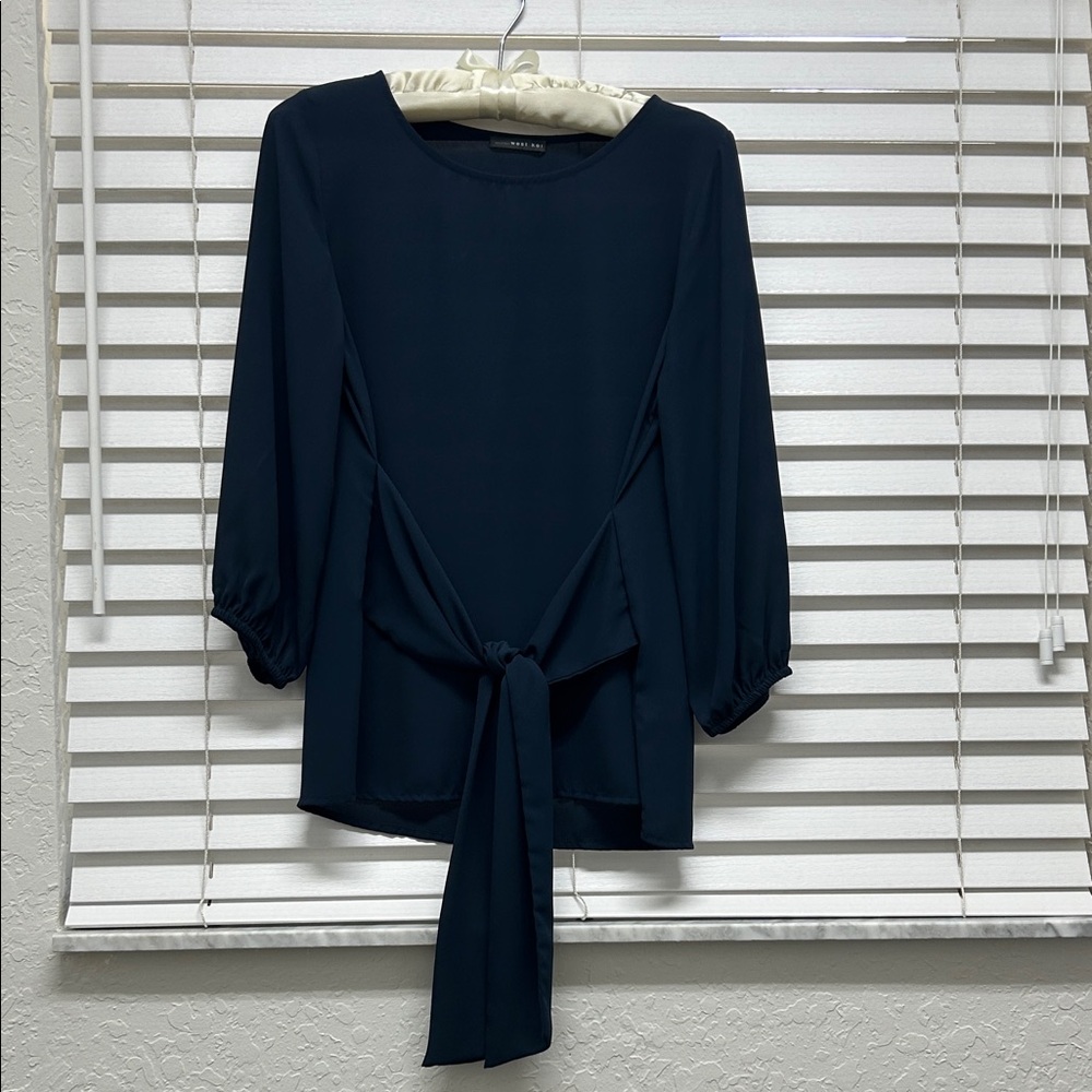 West Kei Navy Tie-Front Blouse